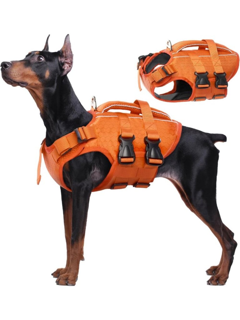 High Flotation Reflective Dog Life Jacket Vest, Orange, XL - Safety Swim Gear